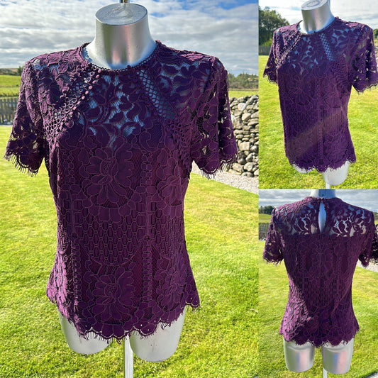 Lipsy burgundy lace top size 10 brand new with tags