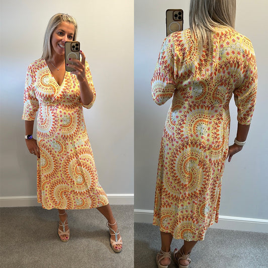 Oliver Bonas yellow floral print dress size 12