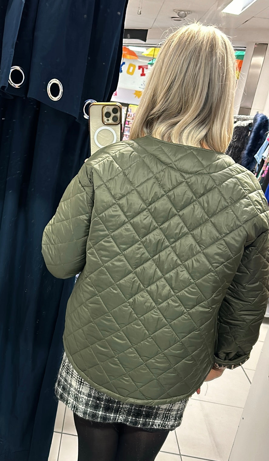 Khaki print quilted jacket One size fit upto size 18