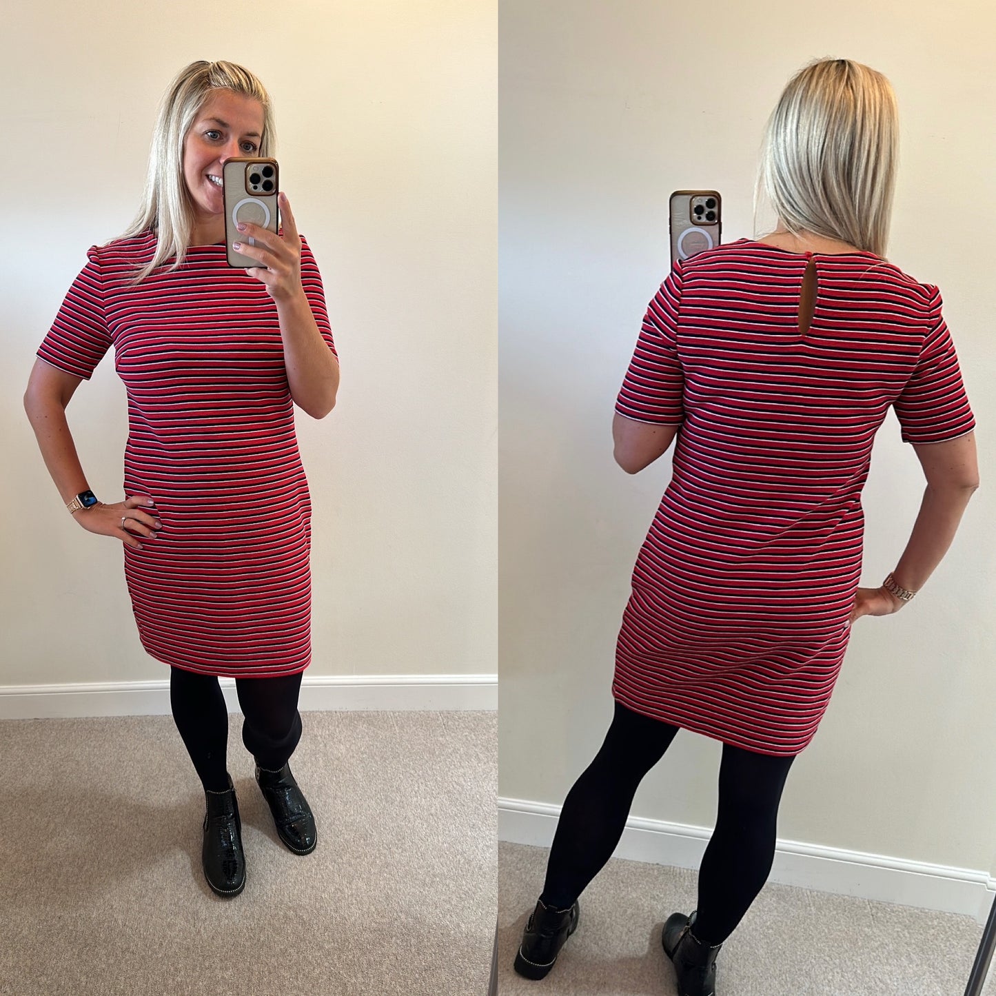 M&S red stripe dress size 14