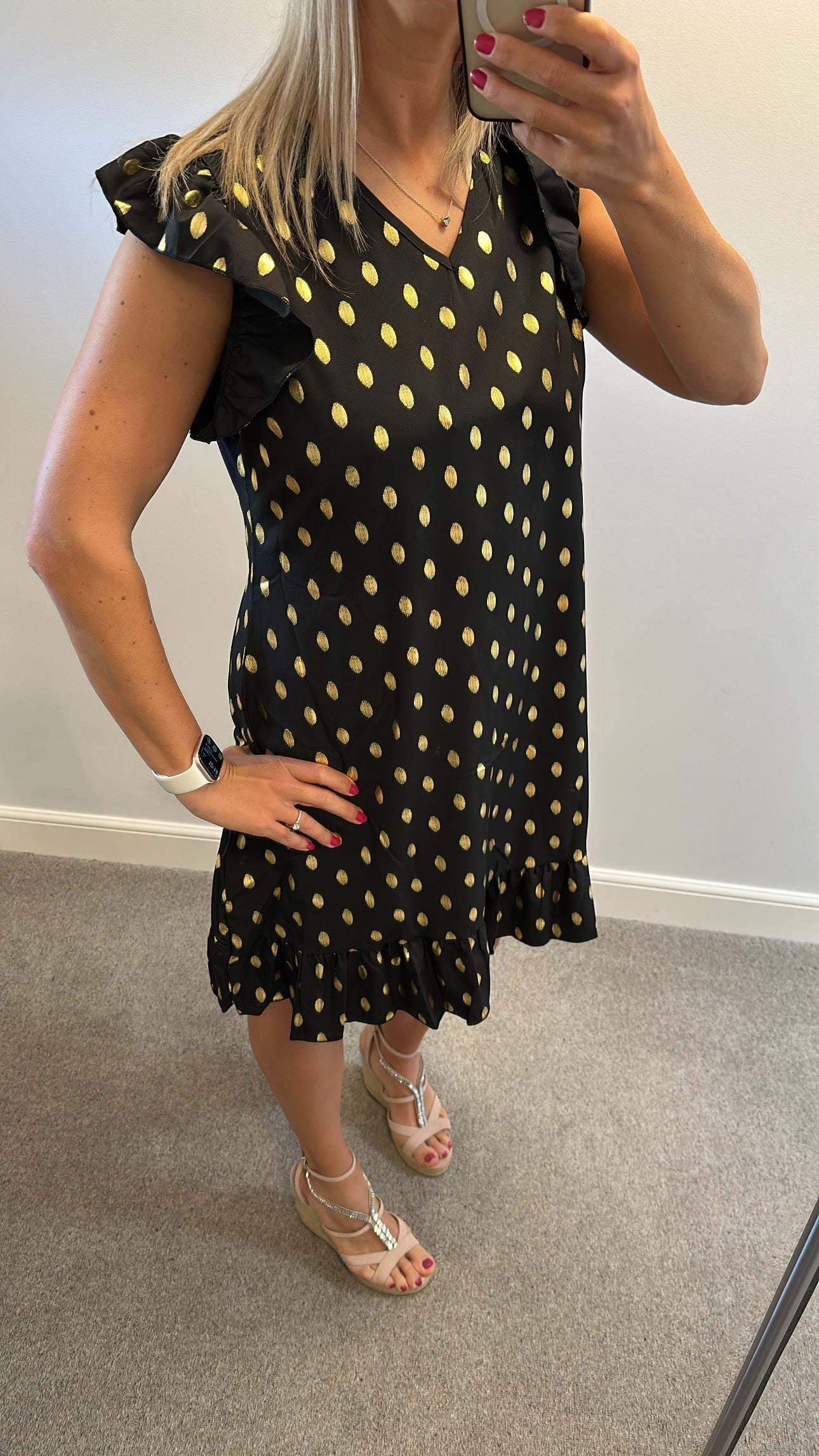 Black and gold dot summer dress onesize fitting upto size 16