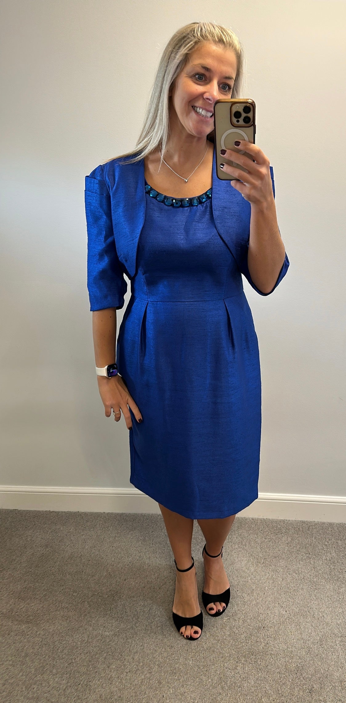 Michaela Louisa blue beaded collar dress and bolero size 16