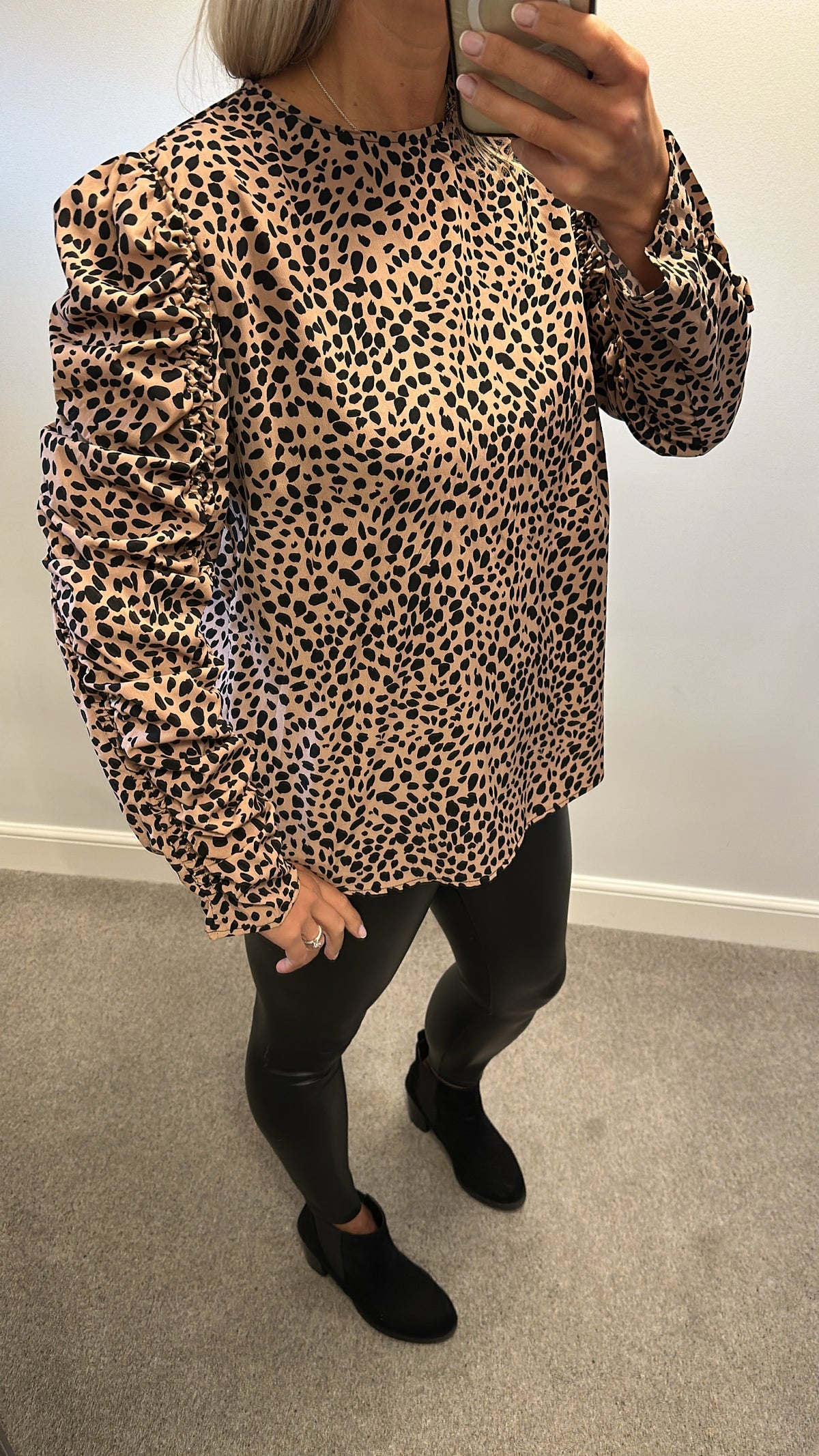 AX Paris beige and black print top size 14
