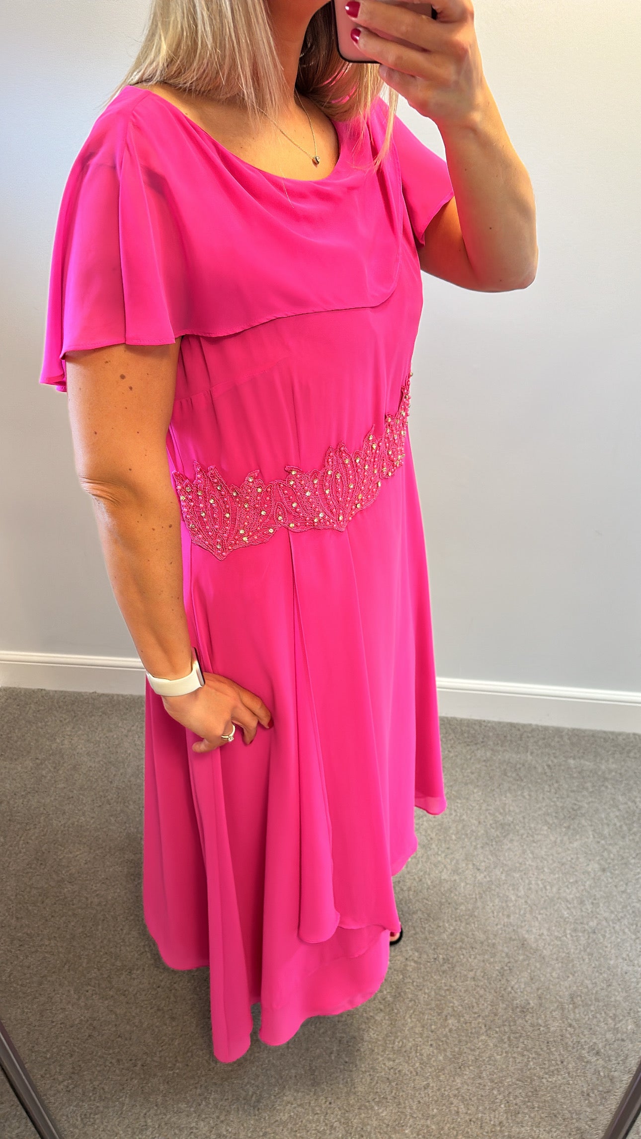 Lizabella hot pink embellished floaty dress size 18 worn once for few hours