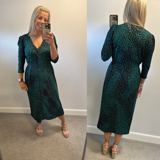 M&co black and green print dress size 14