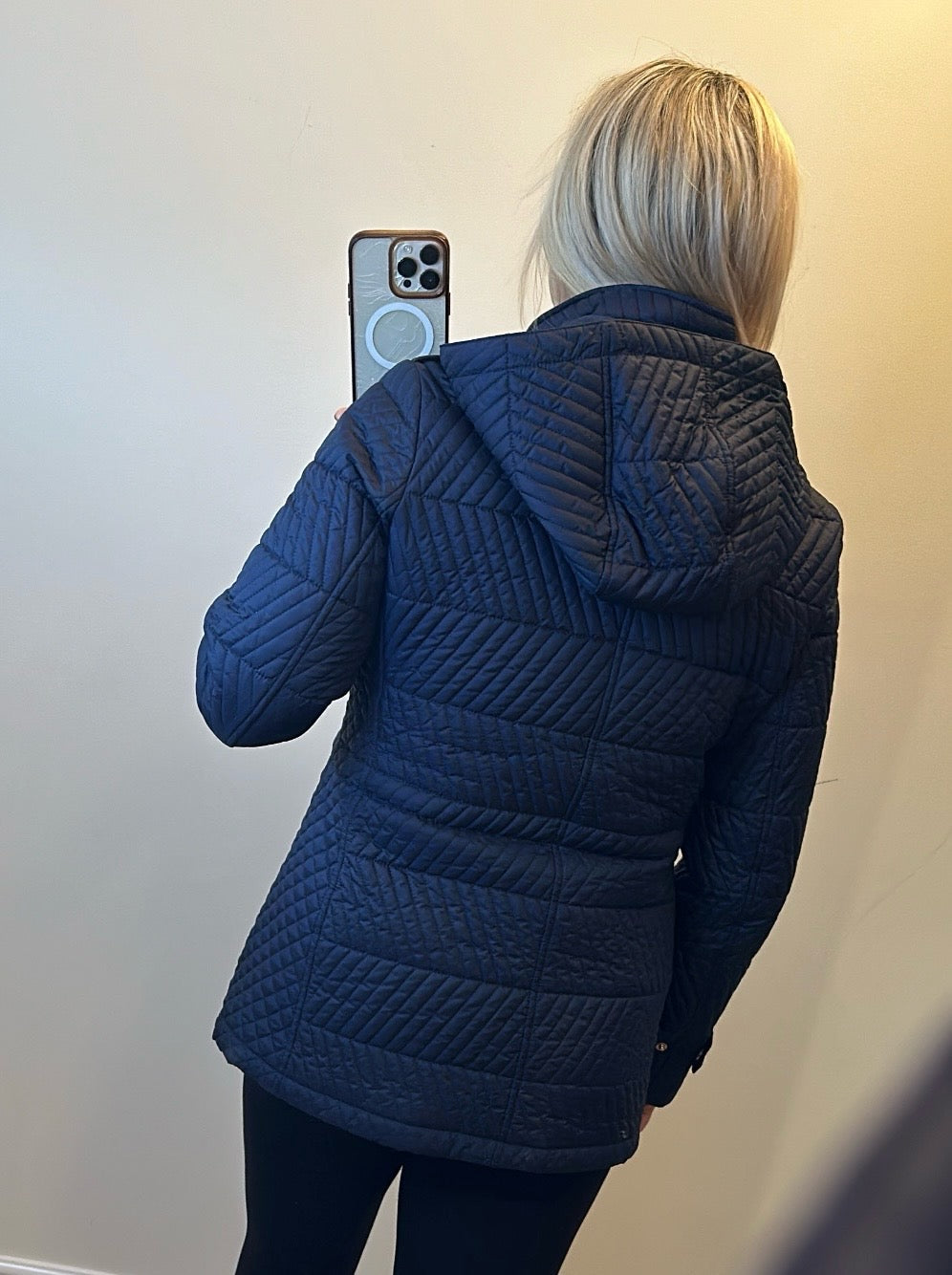 Michael Kors navy quilted jacket size M fit upto small size 14