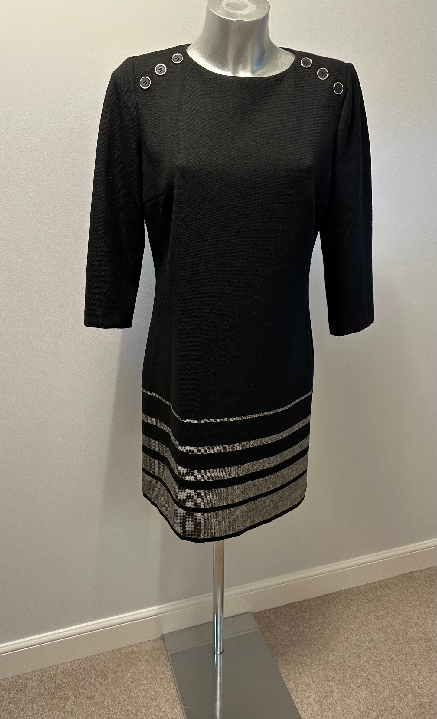 Hobbs black / grey stripe dress size 12