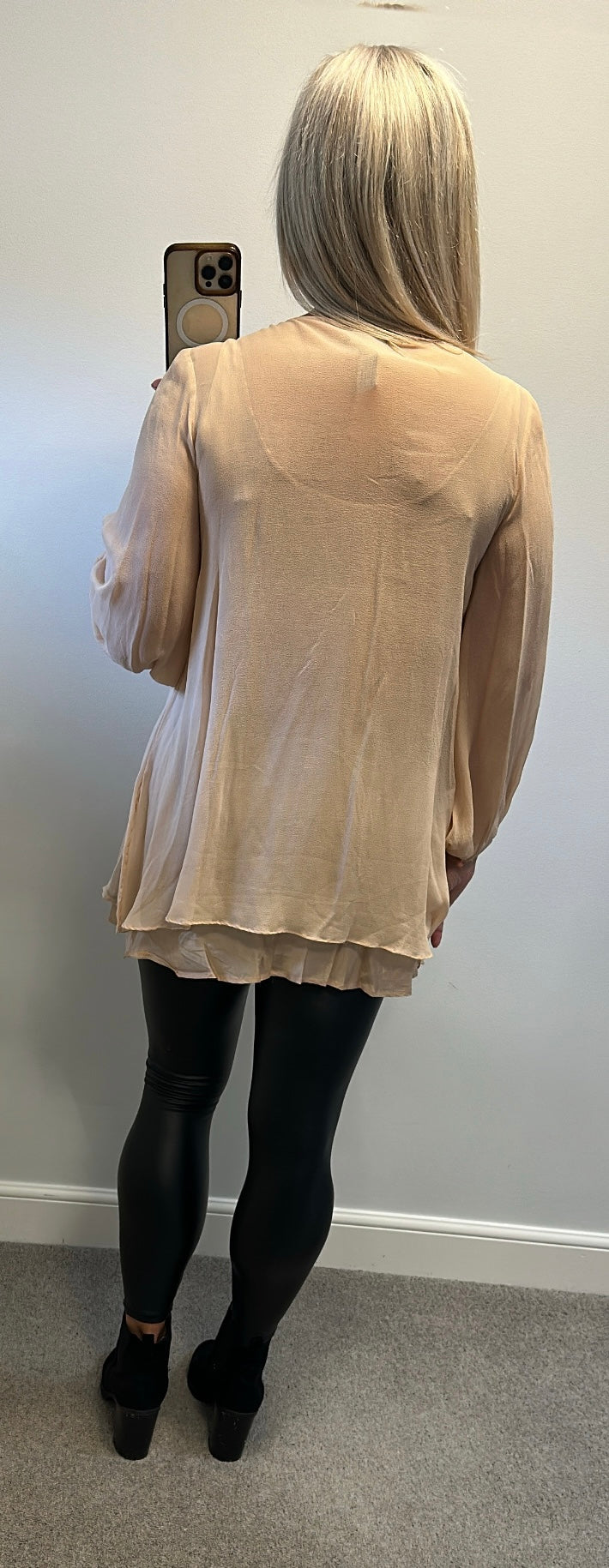 Peruna Peach embellished pure silk top size 16
