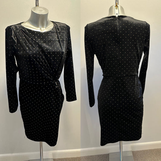 Little mistress black and gold velvet dress size 10