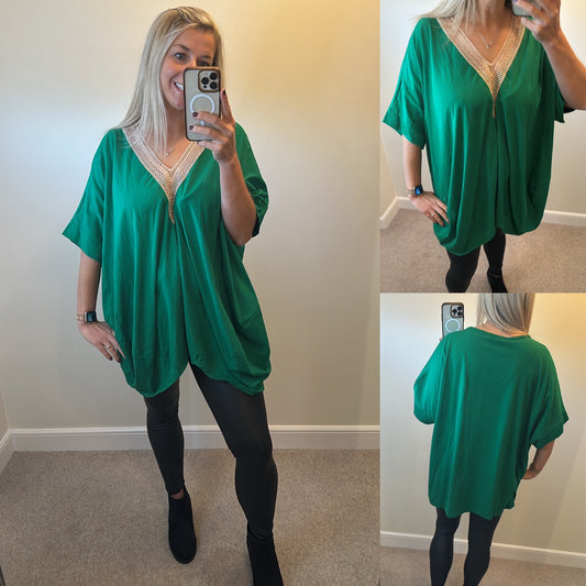 Made with love green top   One size fitting upto size 24 brand new with tags