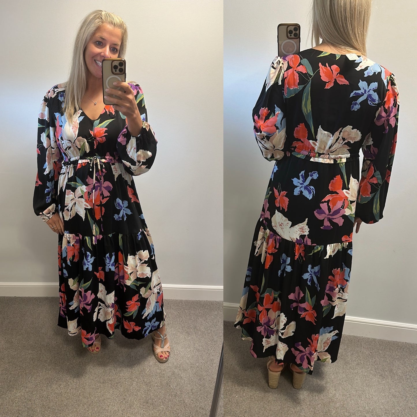 Stella Morgan black floral floaty dress size 16