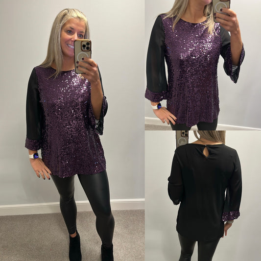 M&Co black and purple sequin top size 16 petite