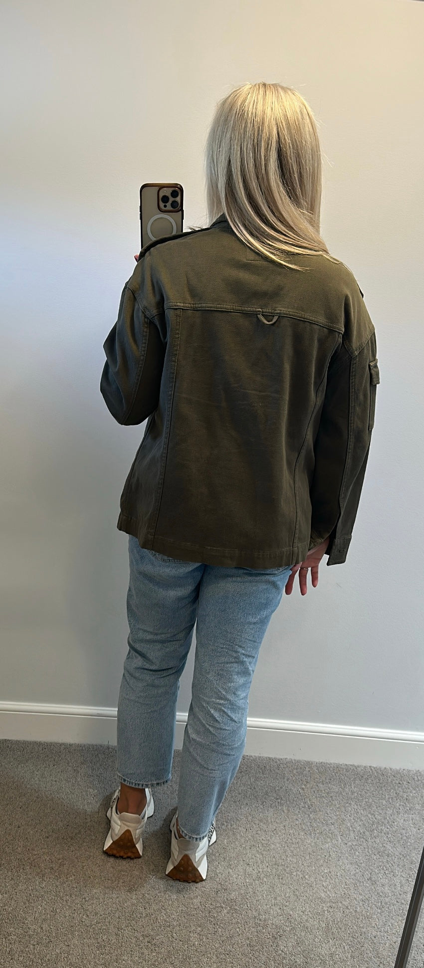 Peruna khaki / dark green stretch cotton field utility jacket oversized size 12