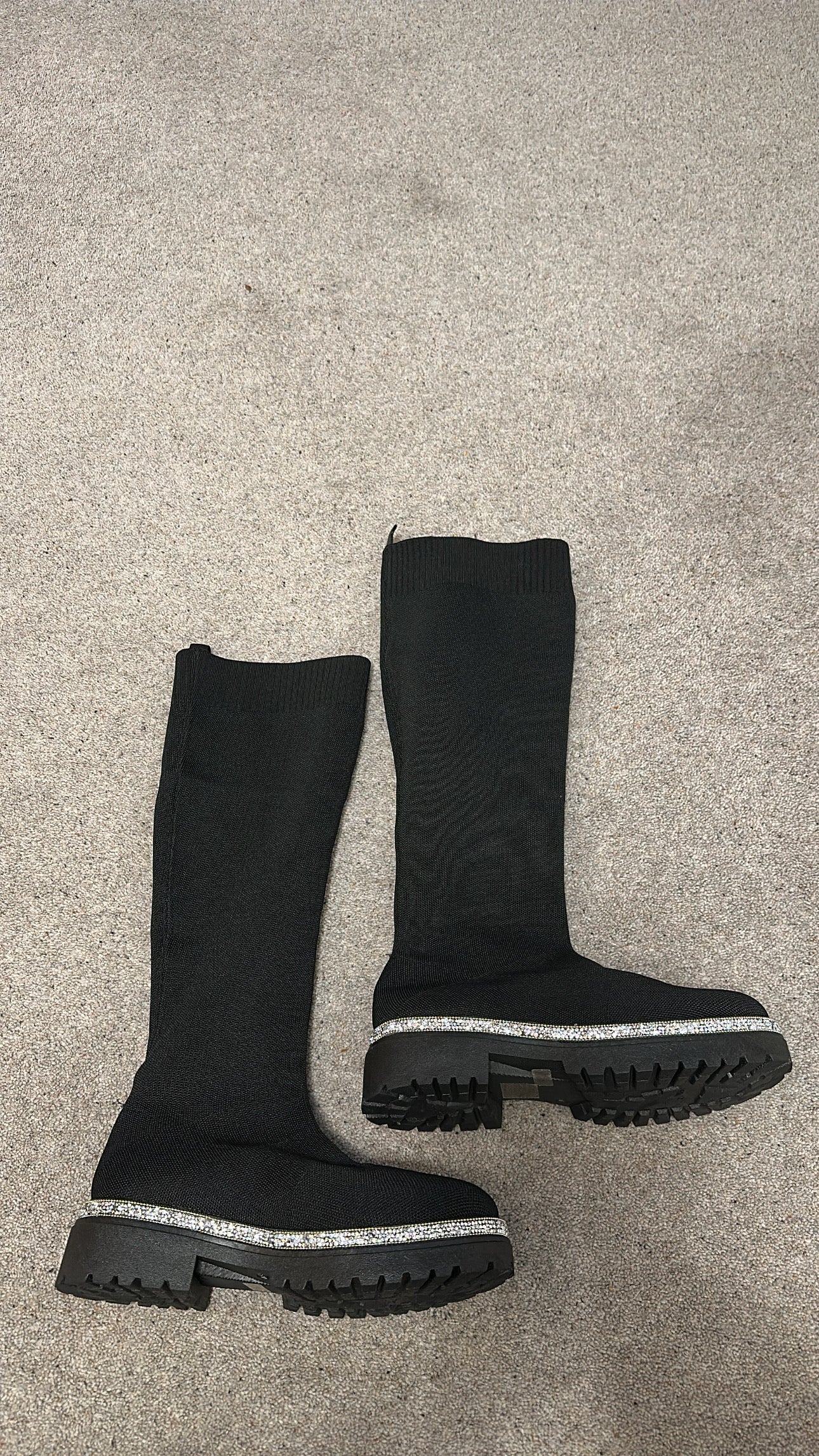 Black rhinestone sock boots brand new size 8 (41)