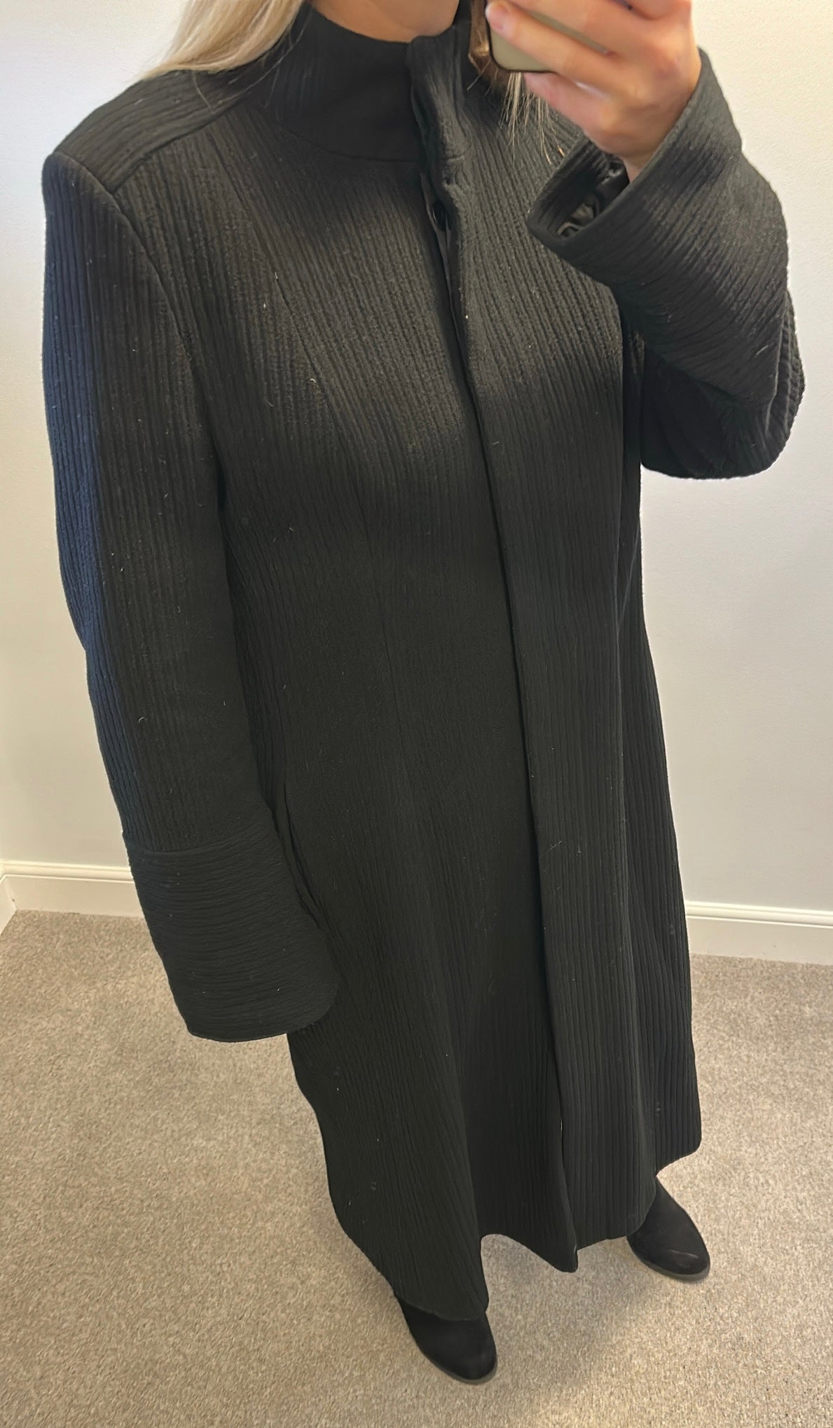 Laura Ashley long black wool lined jacket size 18