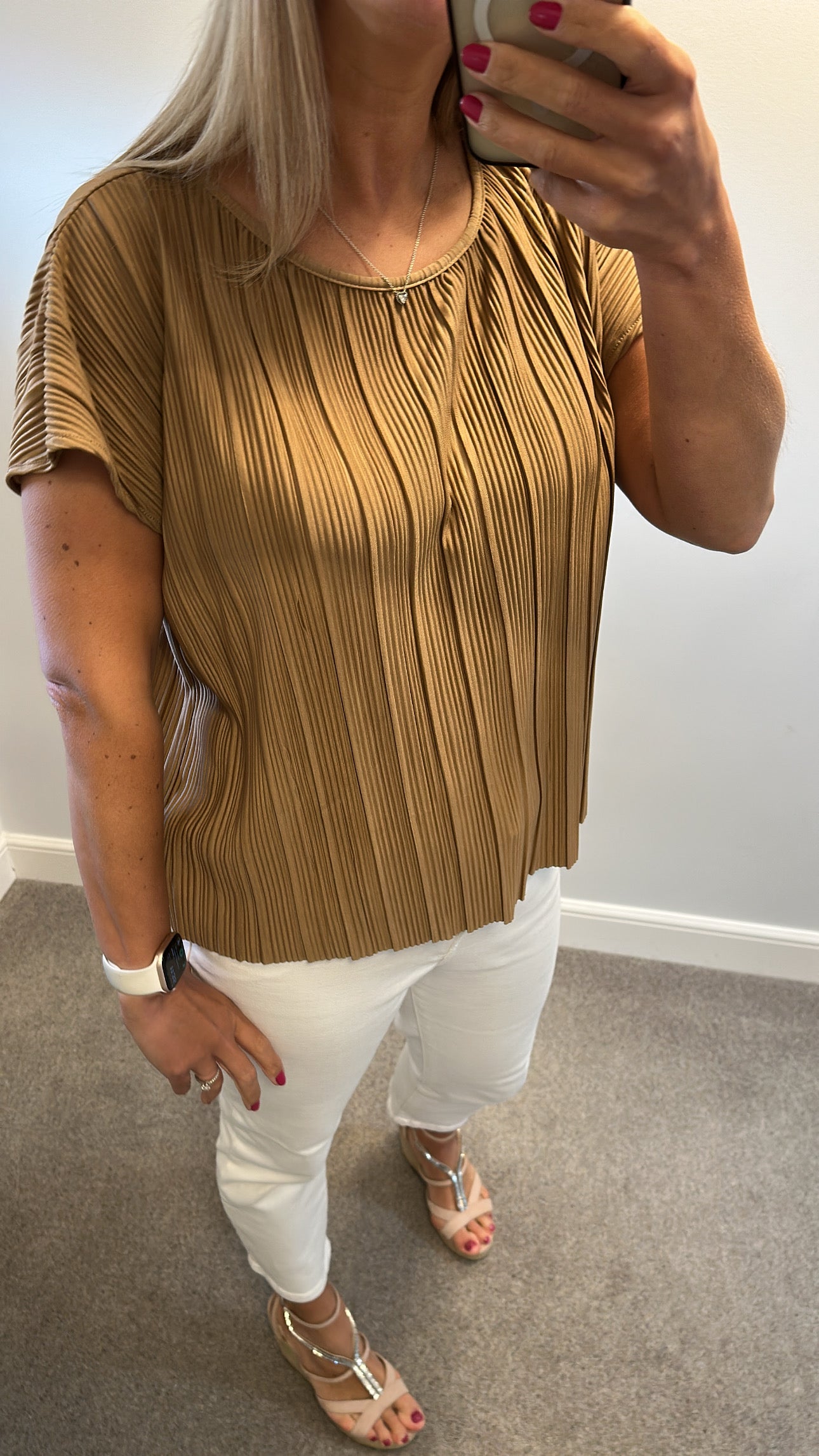 New look beige brown ribbed top size 16