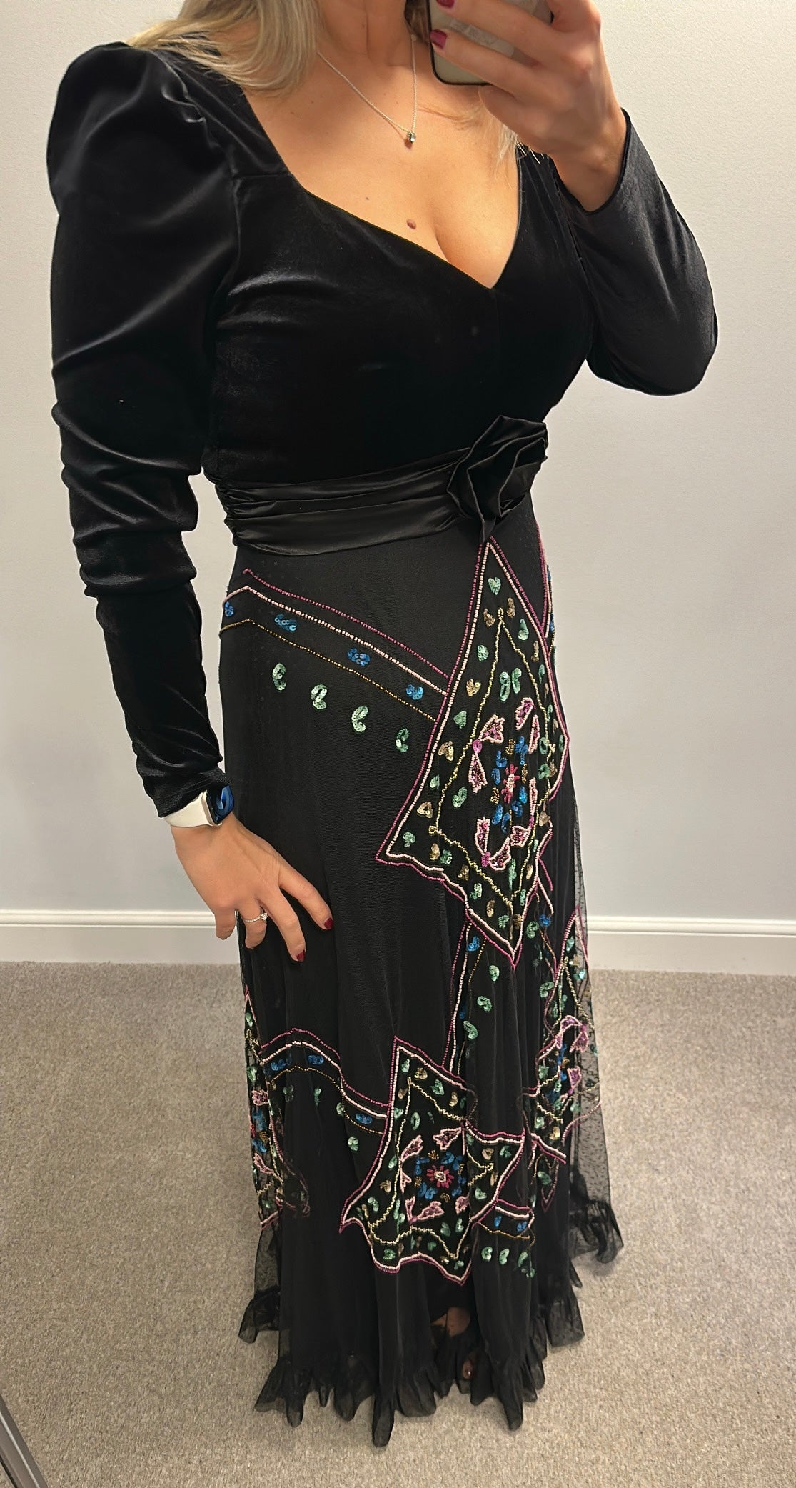 Monsoon black velvet embellished sequin sparkly dress size 14