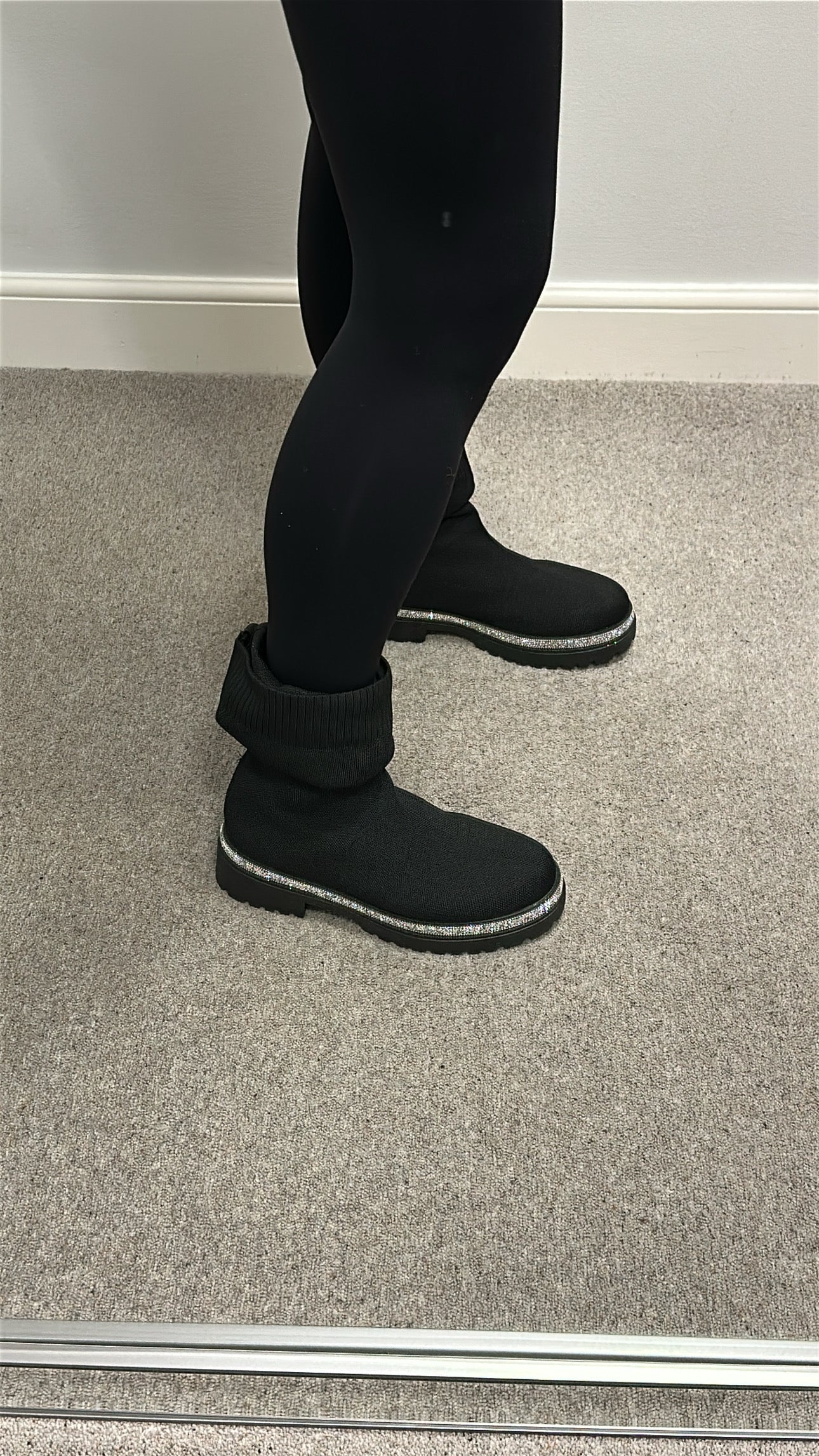 Black rhinestone sock boots brand new size 8 (41)