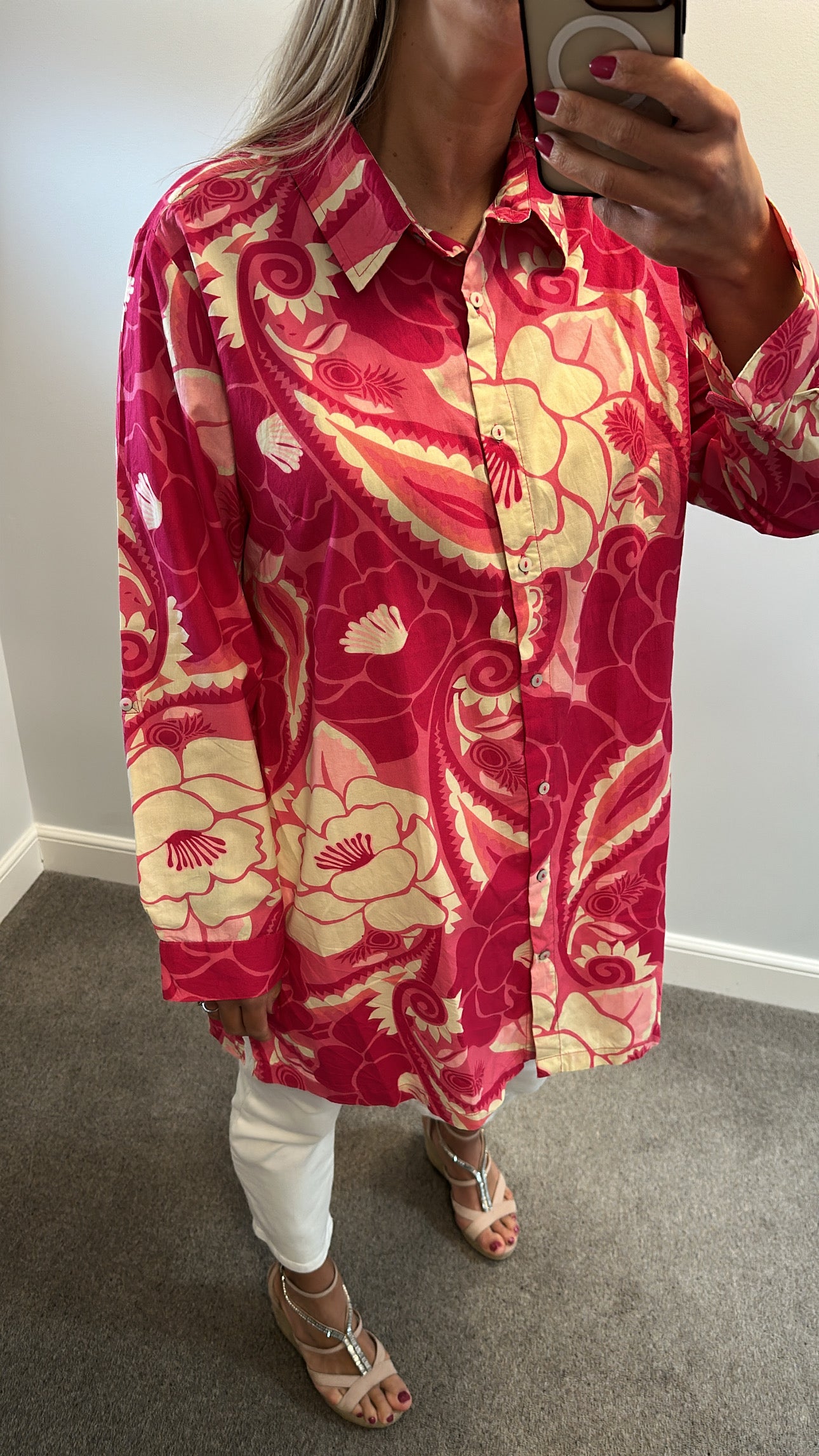 Pomodoro pink print shirt one size fitting upto size 16