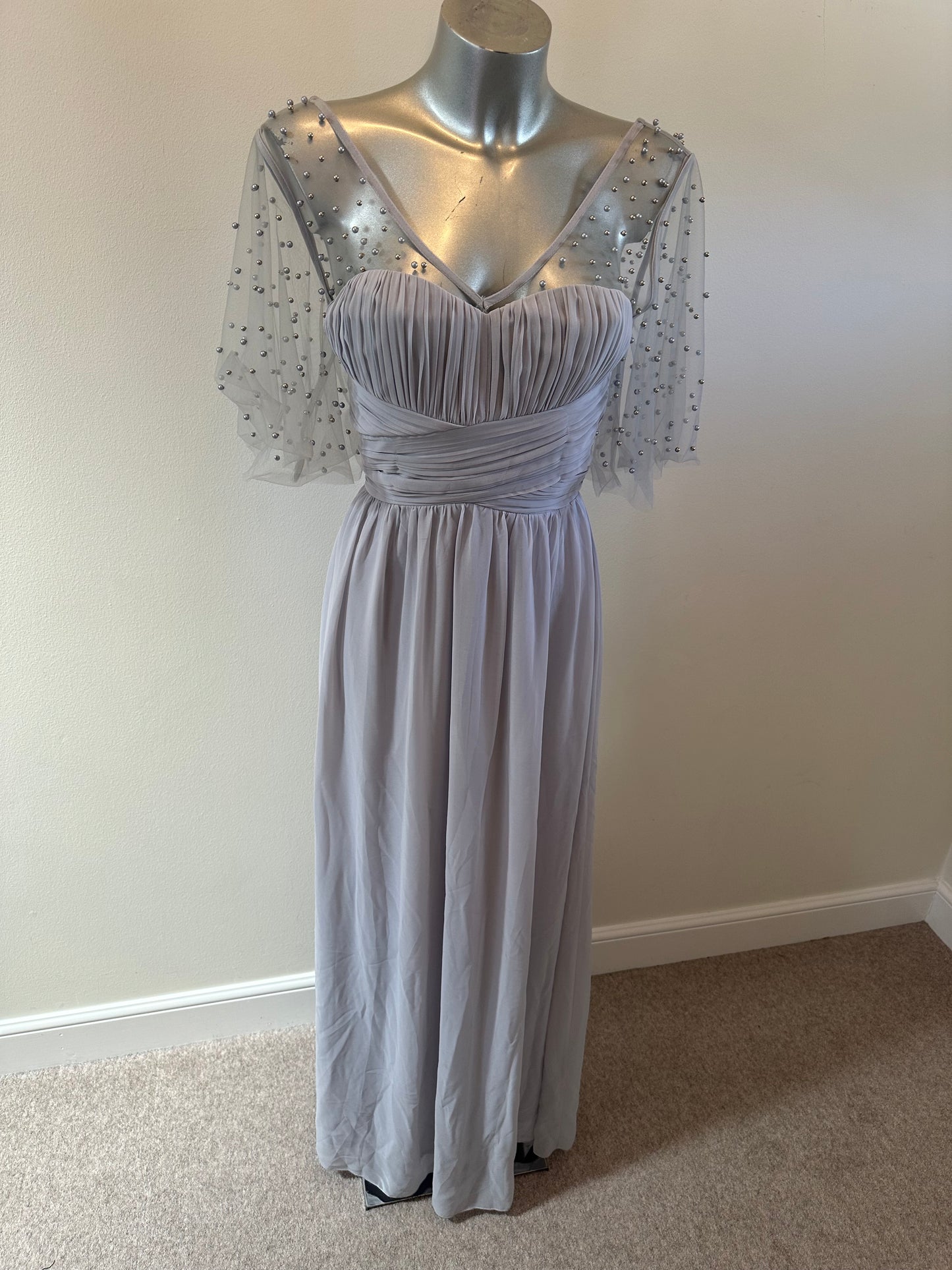 Little Mistress light grey pearl embellished dress size 12