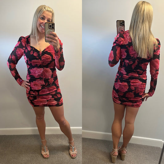 Quiz black floral mini dress size 14 brand new with tags