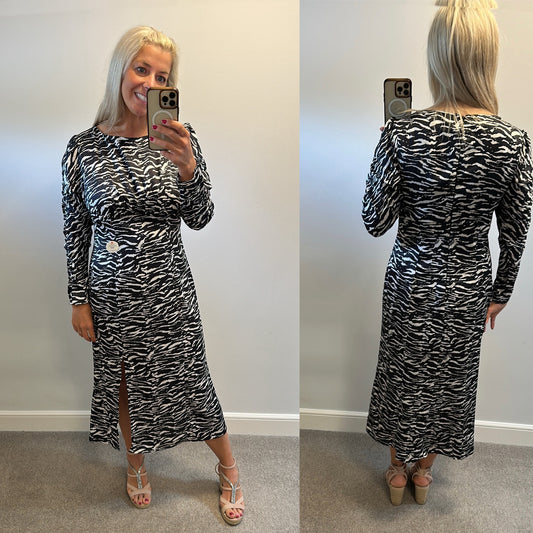 Chi chi black mono print midi dress with split brand new with tags size 14