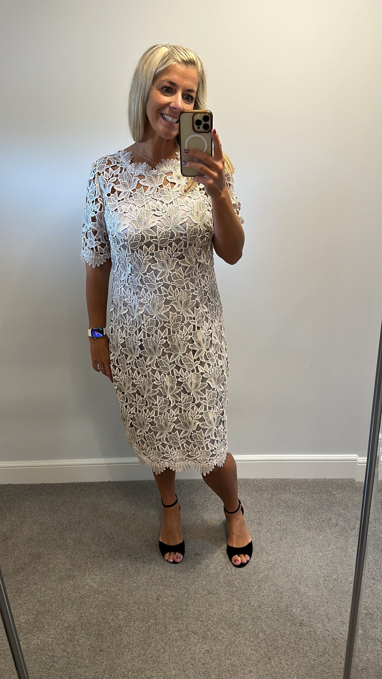 Kaleidoscope champagne gold / taupe lace dress size 14
