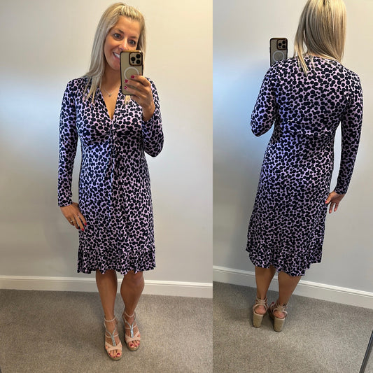 Kaleidoscope purple and navy polka dot dress size 14
