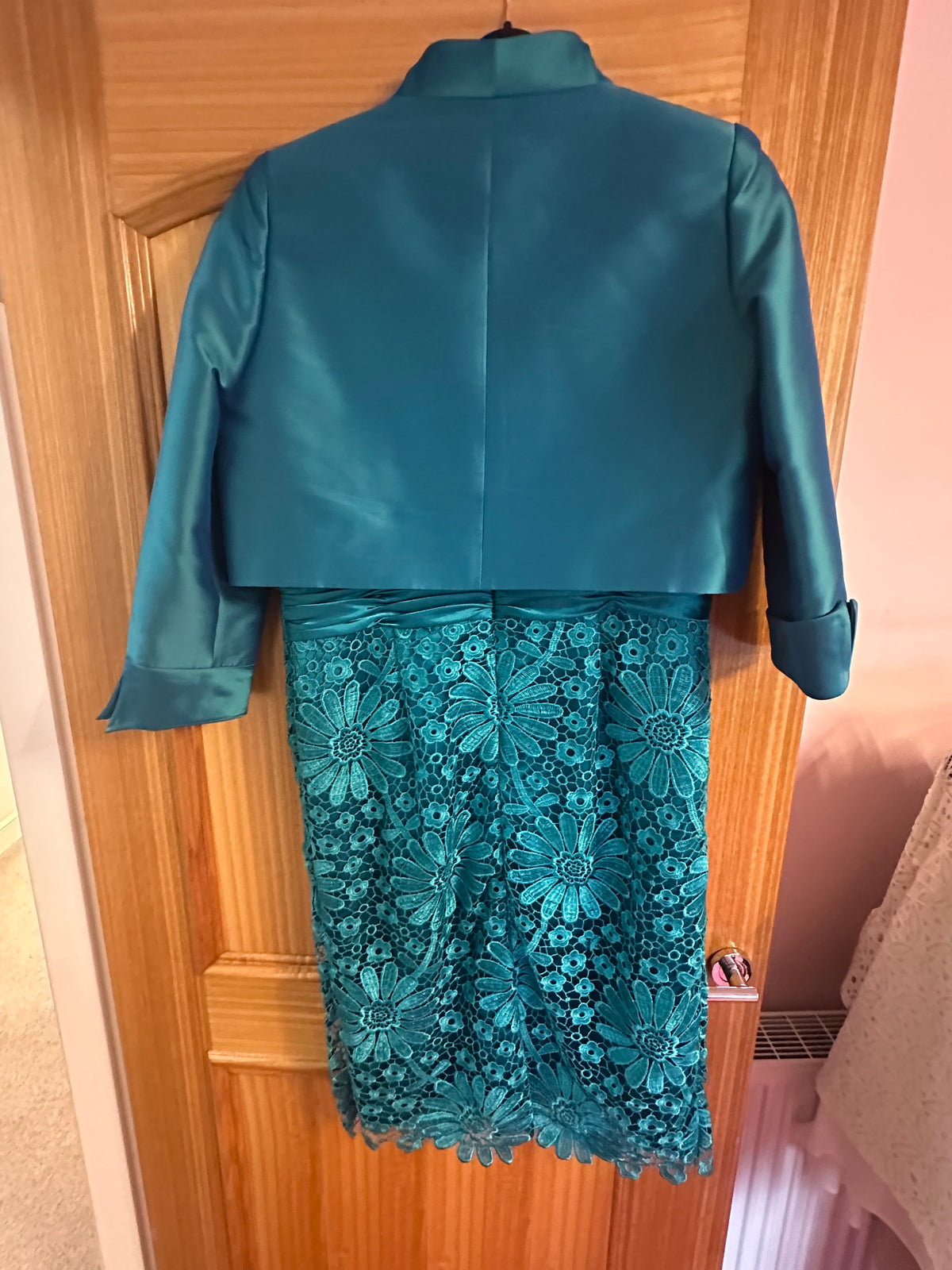 Cabotine teal green lace dress with jacket size 20