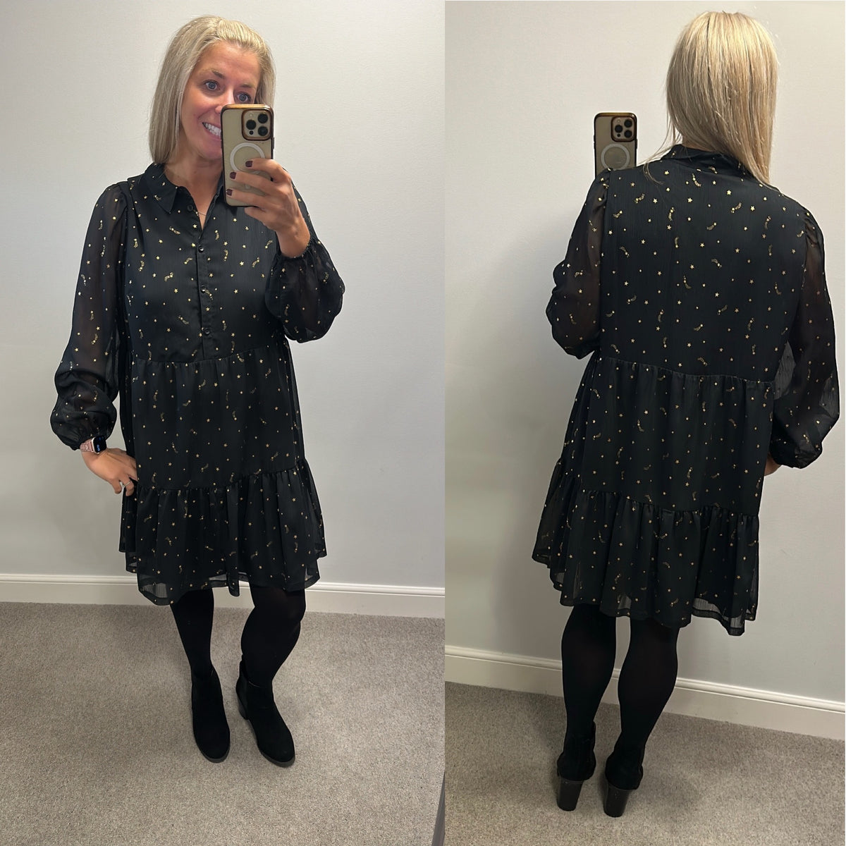 M&S collection black and gold star dress size 16
