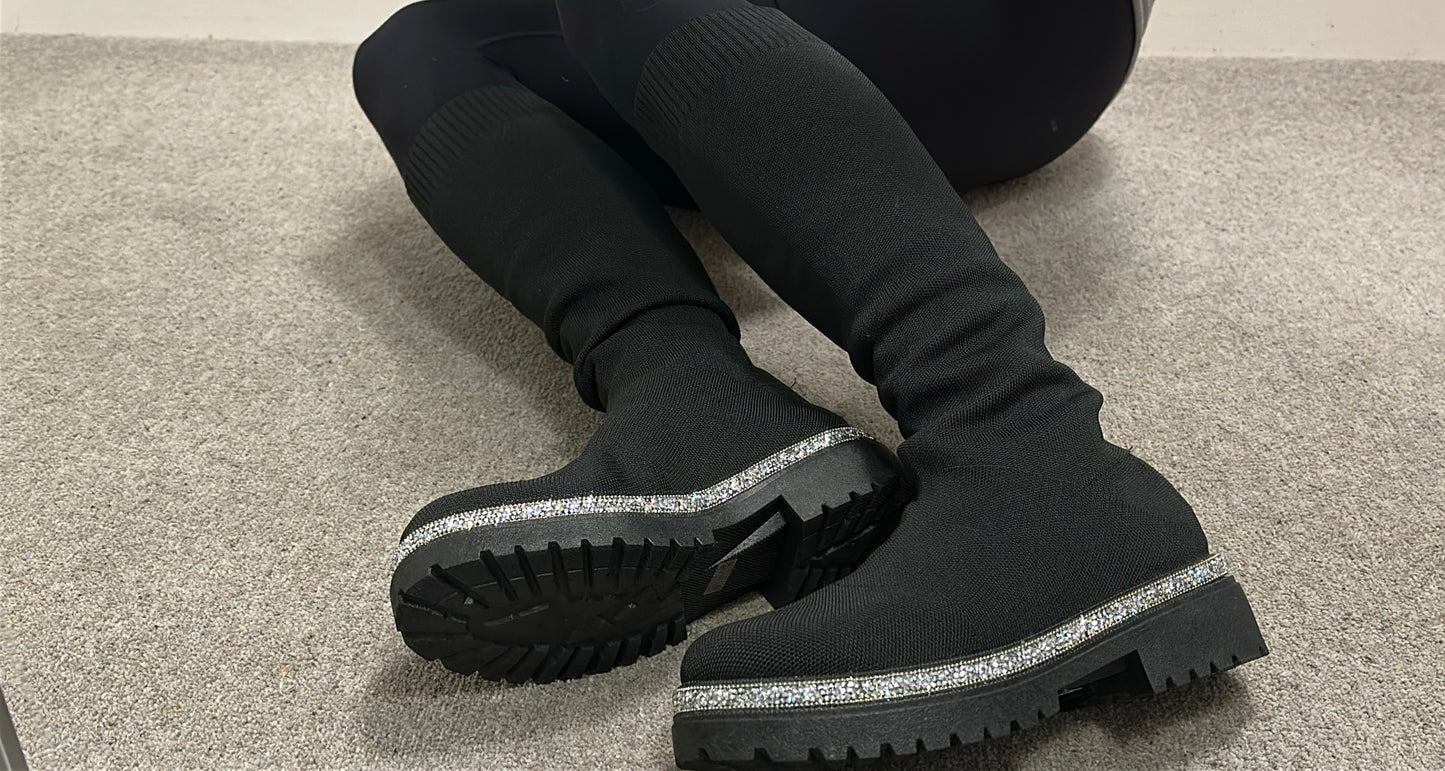 Black rhinestone sock boots brand new size 8 (41)