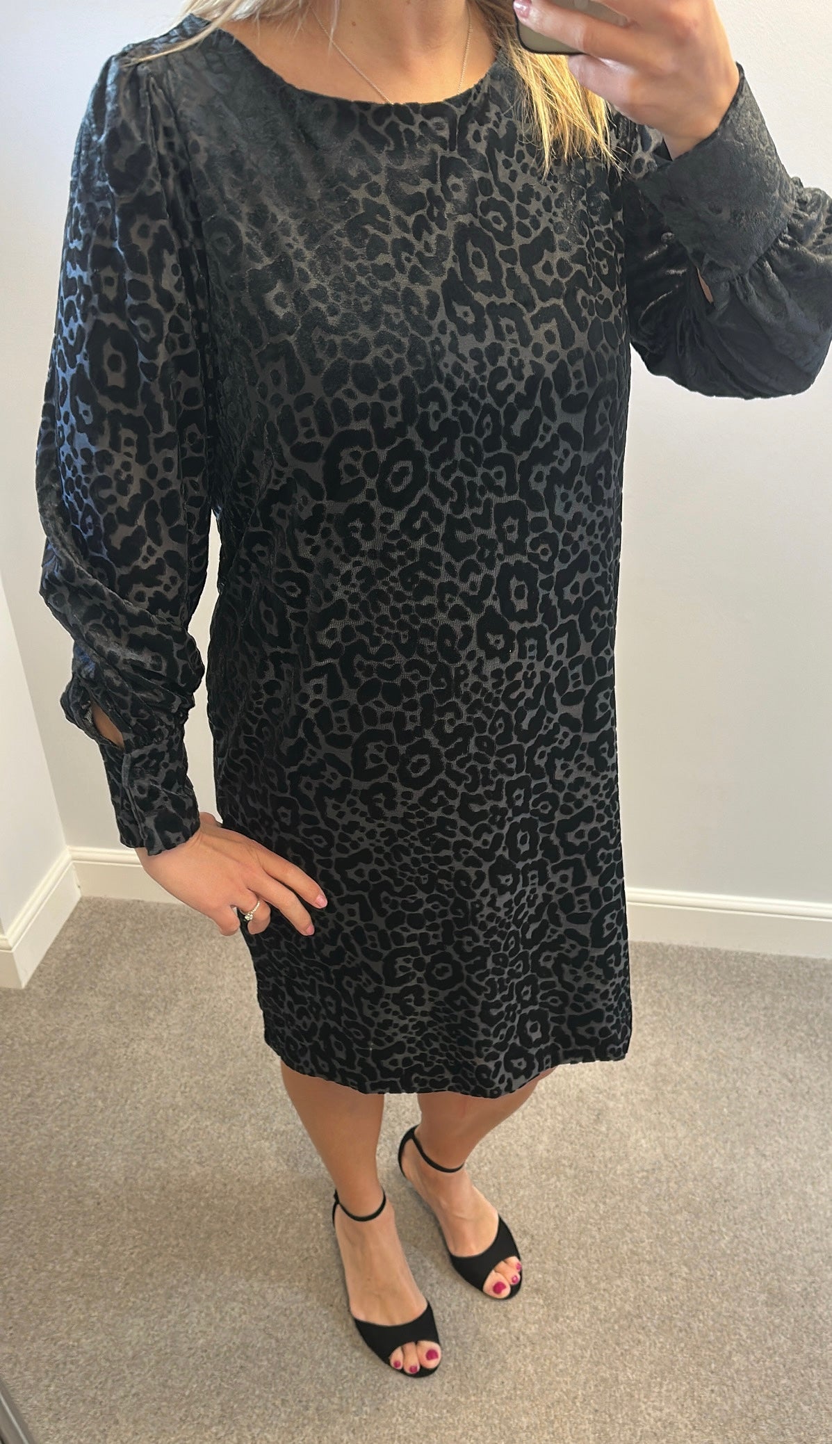 Next black velvet animal print dress size 14