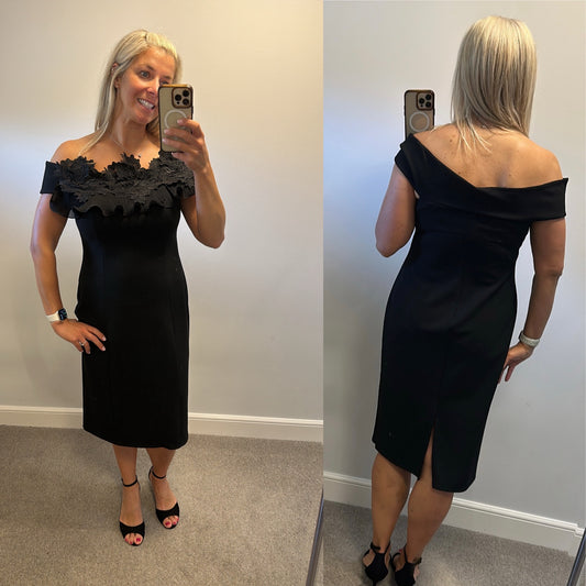 Organza flower bardot midi dress off shoulder lace dress size 14