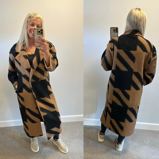 Brown / black print coatigan one size