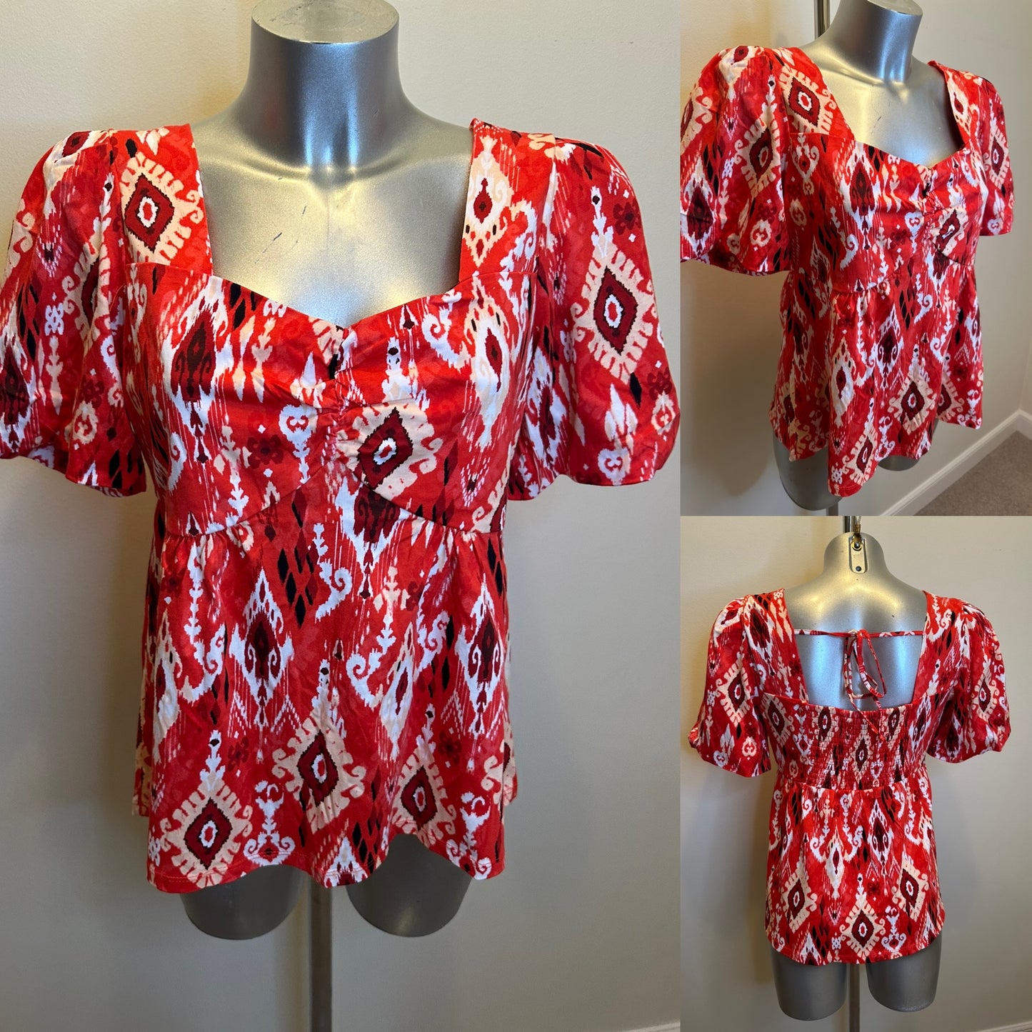 Monsoon red multi print top size 12