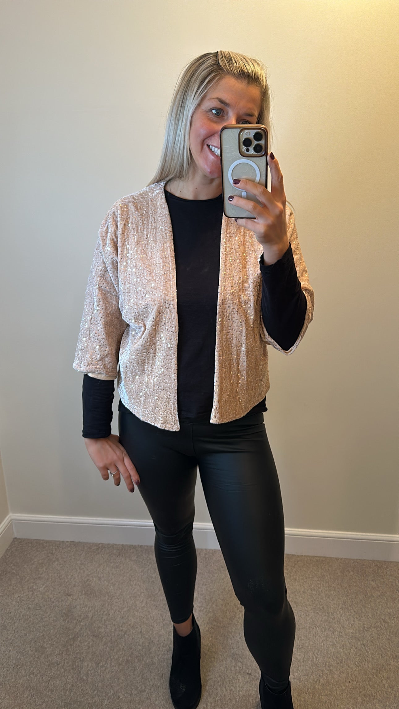 Rose gold velvet cardigan one size fitting upto size 18