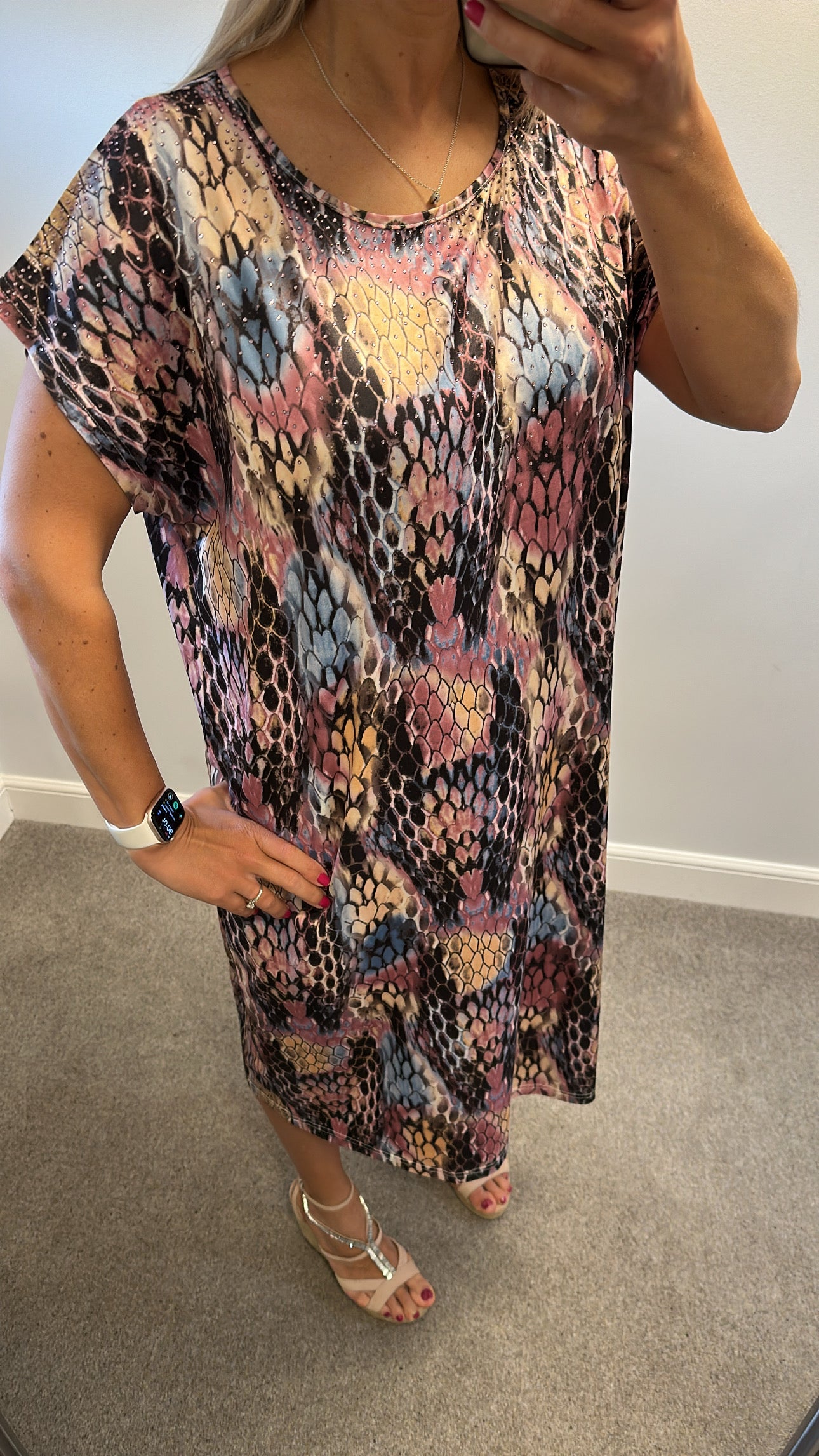 Frank usher pastel colour print embellished dress size S/M oversized would fit upto size 18