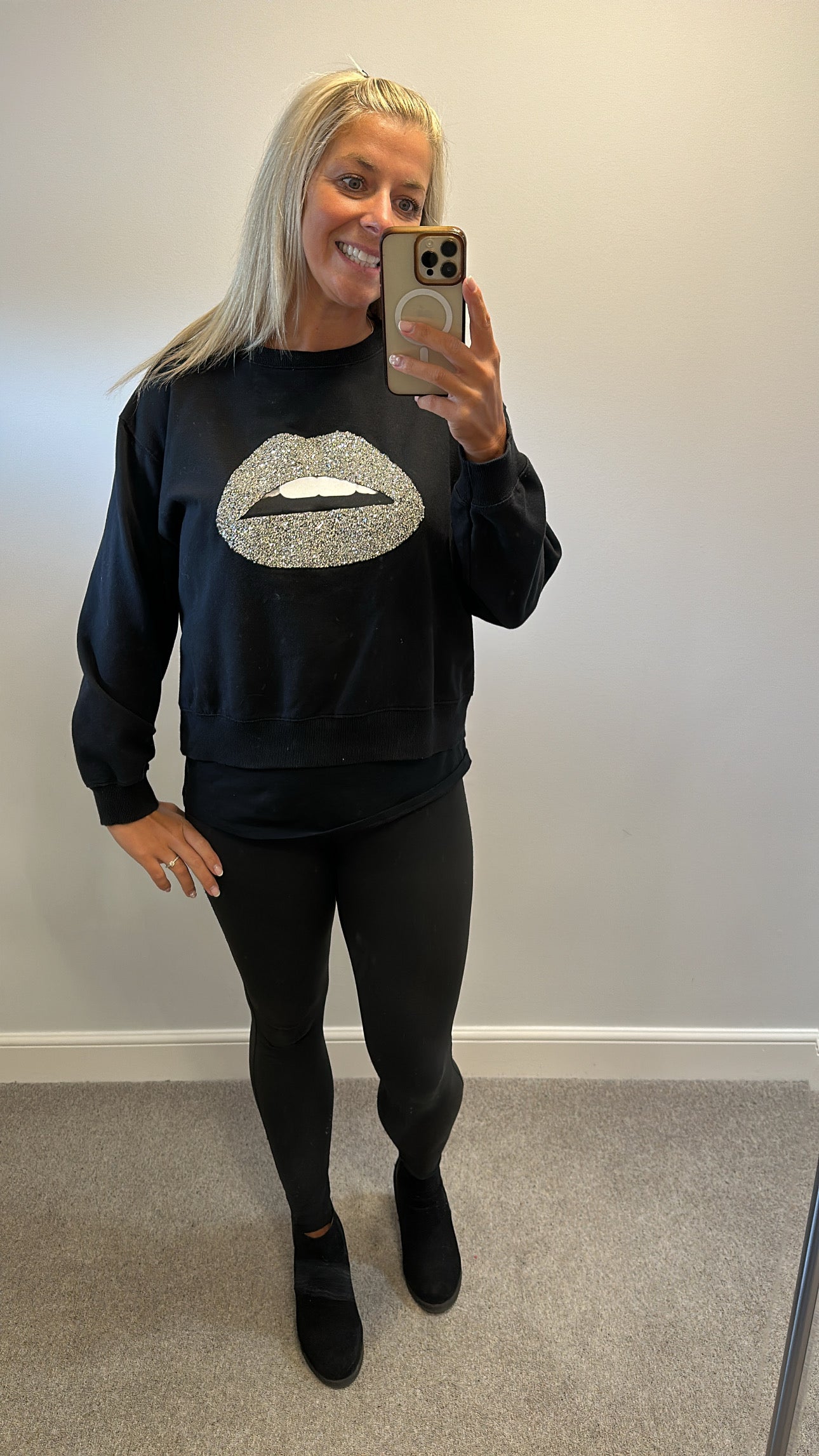 New look black embellished lips jumper size 12