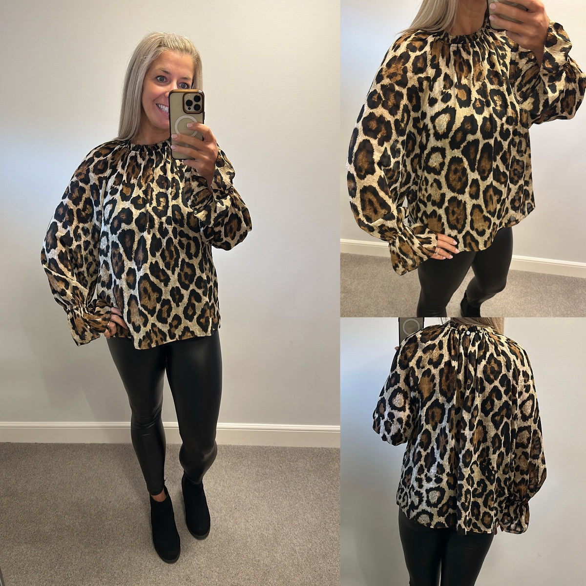 Next animal print sheer blouse with elasticated sleeves size 14