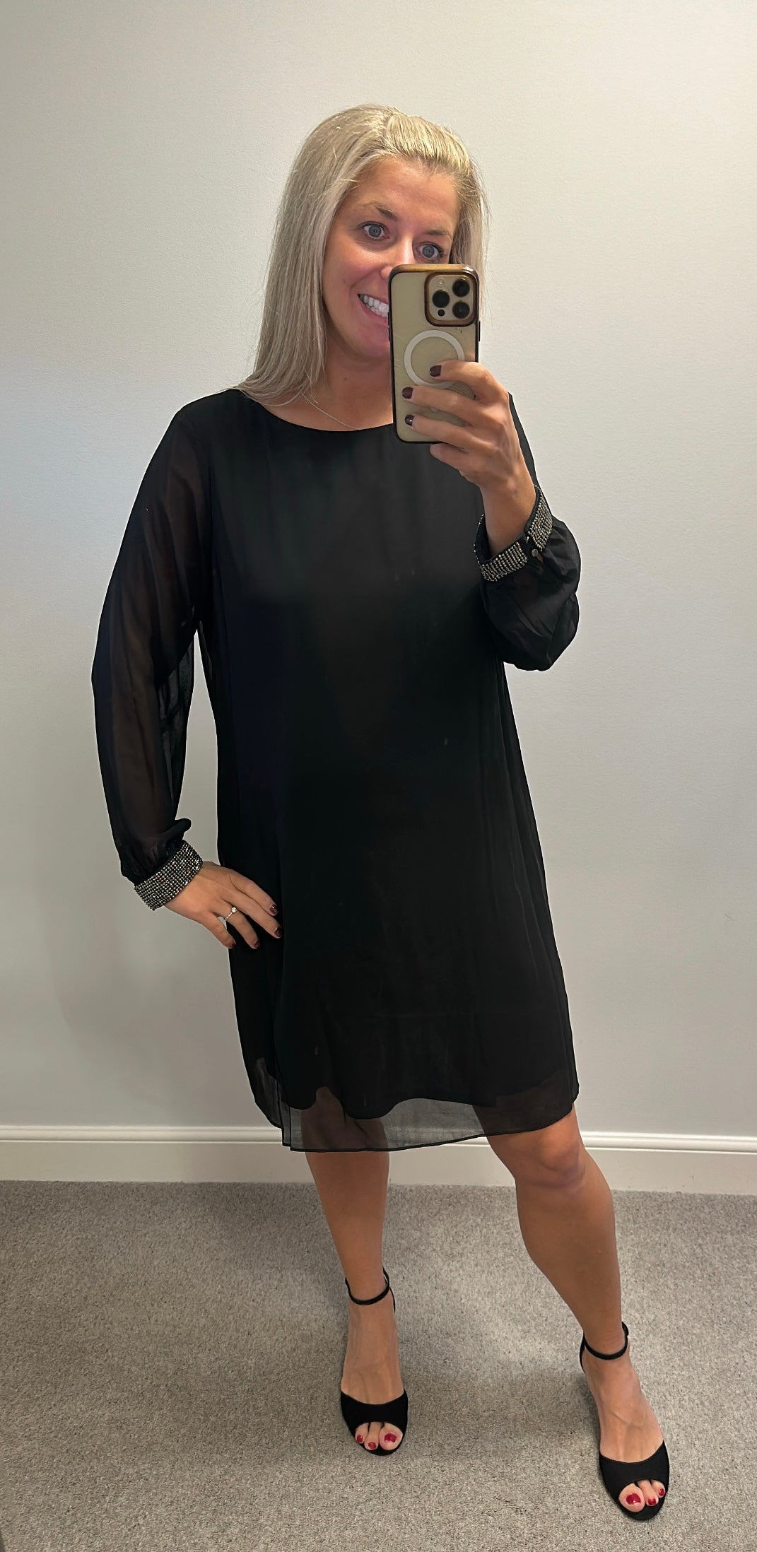 Wallis black dress with embellished cuff size 18 petite