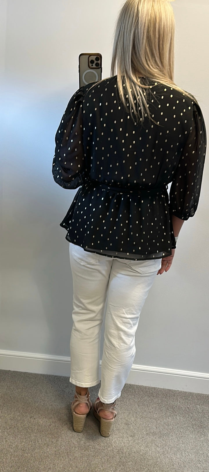 Quiz black and gold top size 16