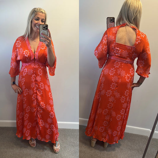 Monsoon orange print dress size 12