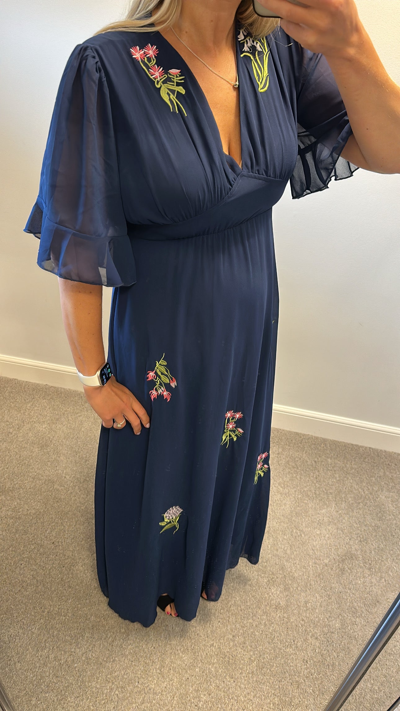 Navy embroidered flower dress size XL fitting upto size 14