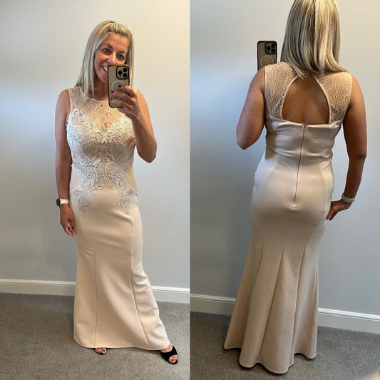 Michelle Keegan Lipsy cream long evening dress size 14 brand new with tags