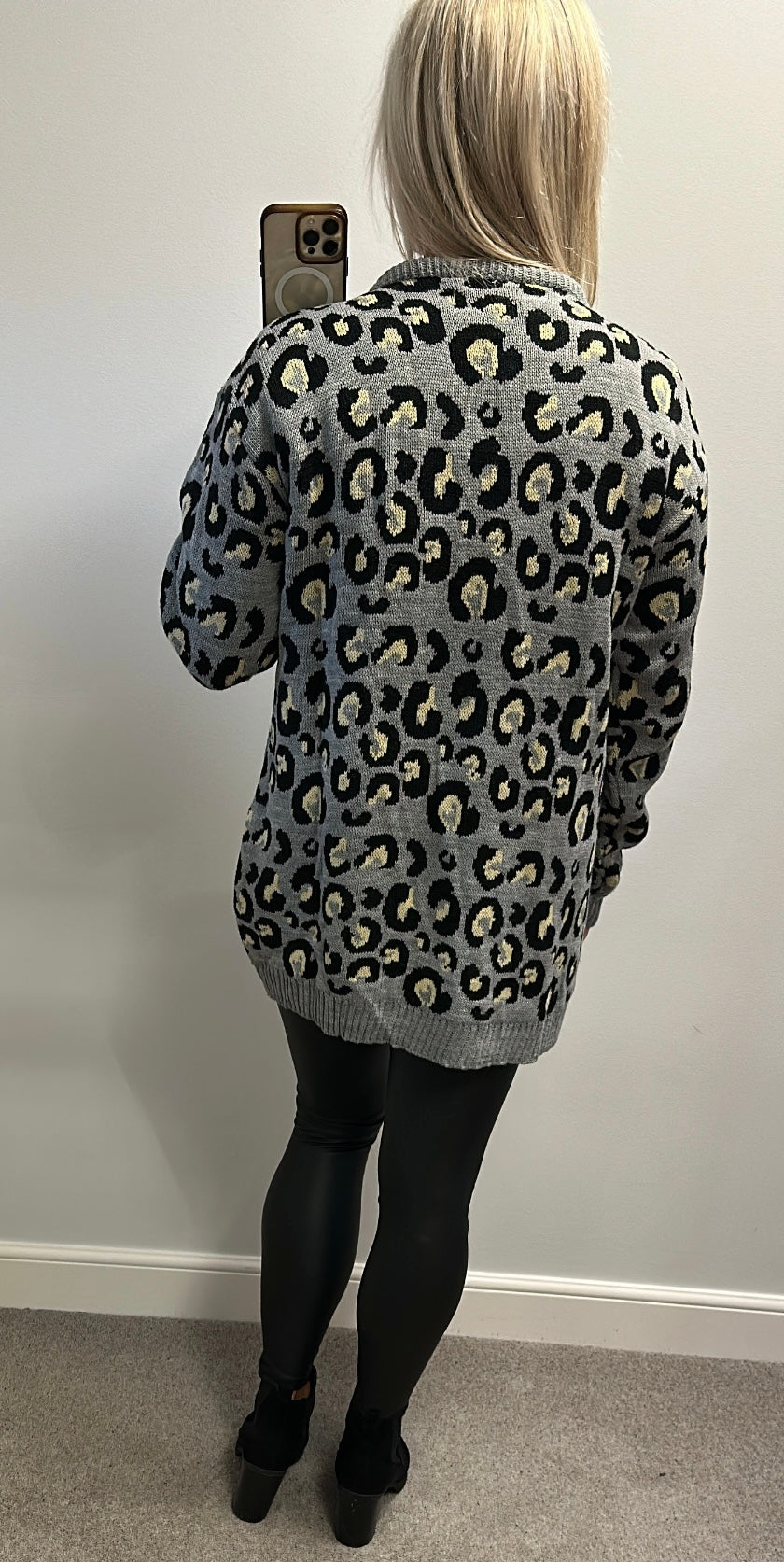 Want that trend Grey animal print cardigan one size fitting upto size 16