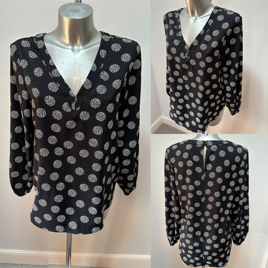 M&S black print top size 10