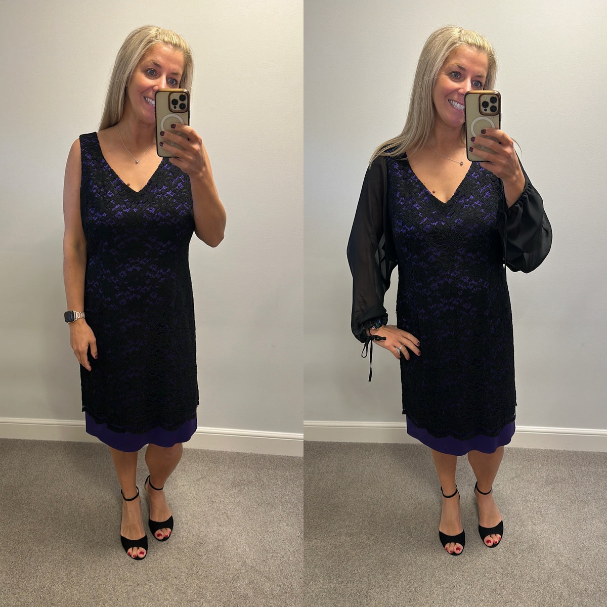 Black and purple lace dress with removable chiffon top size 18