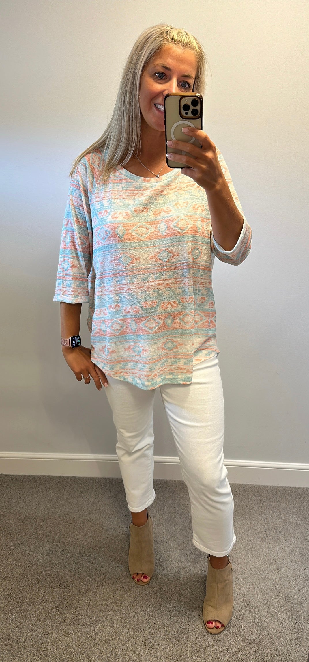 Fat face turquoise and orange print top size 18