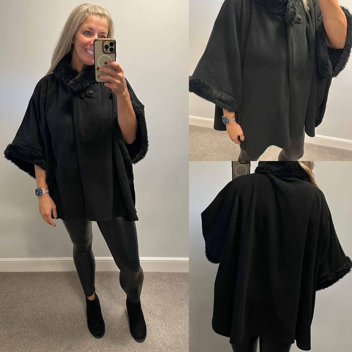 Very black faux fur poncho one size