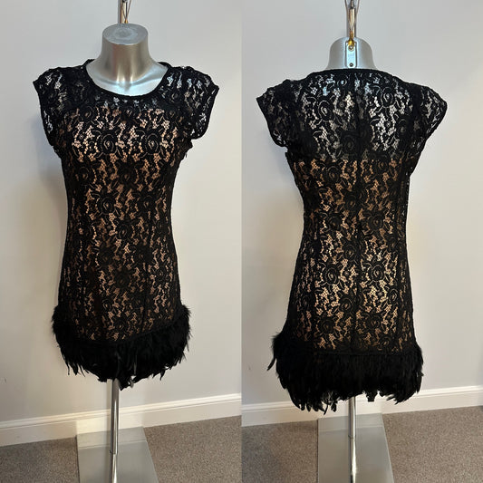 DS black lace feathered hem dress size 6